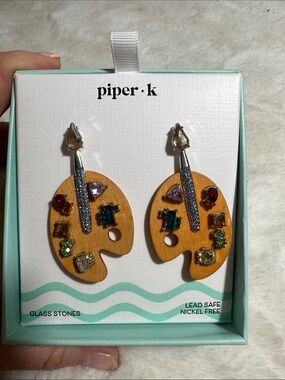 Piper k wood painter's palette multi-colored glass stones post dangle earrings